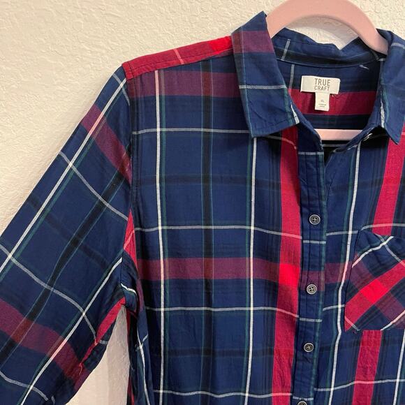 True Craft Womens Plaid Shirt XL Flannel Tartan Lightweight Modal Blend Granola - Picture 3 of 12